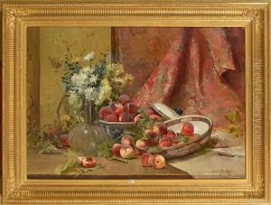 Nature Morte Aux Peches Et Aux Fleurs by Marie De Bievre