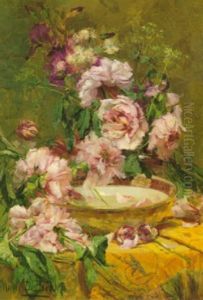 Still Life With Pink Peonies And Iris