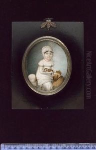 A Young Child, Seated, Wearing White Smock, Pantaloons And Bonnet, A Coral Necklace At Her Neck, A Hat By Her Side, A Puppy In Her Arms With A Dog By Her Feet by Sarah Biffin