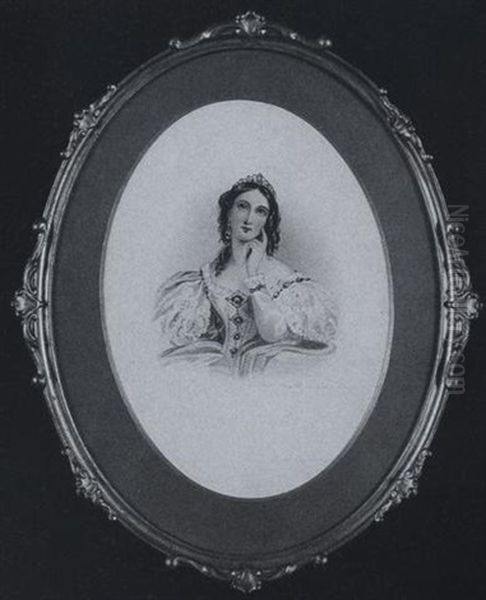 A Lady Wearing White Dress Adorned With Gold And Green Stone Trim, Matching Earring And Tiara - view 1