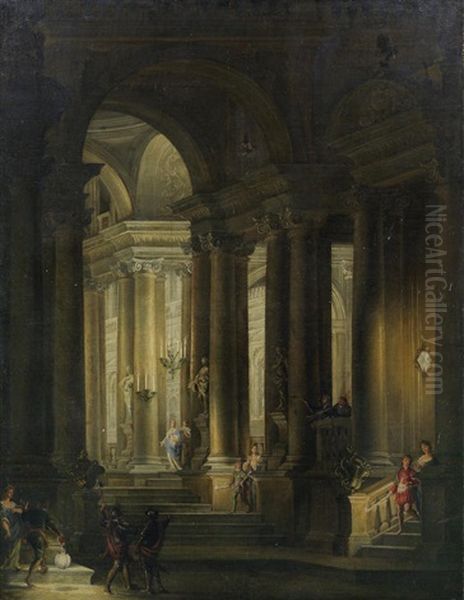 Figures In A Candlelit Church Interior Unframed - view 1