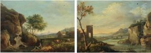 Paesaggio Con Armenti (+ Paesaggio Fluviale; 2 Works) by Vittorio Maria Bigari