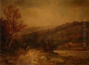 Figure Walking Down A Path In An Expansive Landscape by Daniel Folger Bigelow
