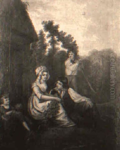 Hop Pickers By A Cottage Door - view 1