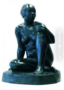 Jeune Femme Nue Assise A Meme Le Sol..