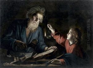 Saint Joseph Et L'enfant Jesus by Trophime (Theophisme) Bigot the Elder