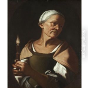 An Old Lady Holding A Candle by Trophime (Theophisme) Bigot the Elder