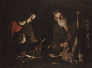 The Virgin And Child With Saint Joseph At The Work Bench by Trophime (Theophisme) Bigot the Elder
