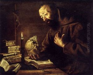 Saint Ermite Meditant A La Chandelle
