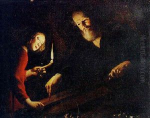 Saint Joseph And The Young Christ In The Carpenter's Shop by Trophime (Theophisme) Bigot the Elder