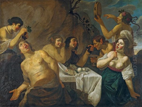 Bacchanal Mit Feiernder Und Musizierender Gesellschaft - view 1