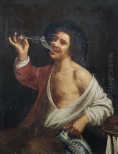 Junger Mann Mit Weinglas Und Krug Junger Mann Mit Weinglas Und Krug