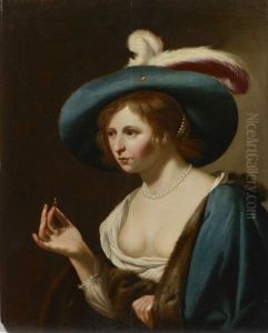 Portrait De Jeune Femme Au Chapeau Tenant Une Bague