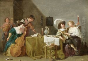 A Merry Company Making Music In An Interior by Jan Van Bijlert