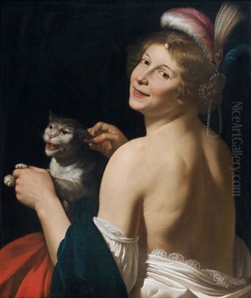 Jeune Femme Au Chat, Allegorie Du Toucher - view 1