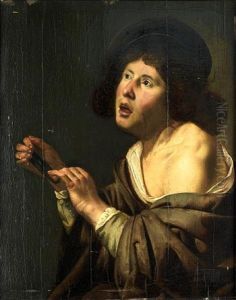 A Man Singing And Holding A Scacciapensieri A Man Singing And Holding A Scacciapensieri