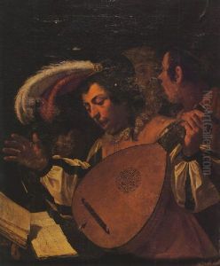A Concert: A Young Woman Playing A Lute And Singing With Two Companions by Jan Van Bijlert