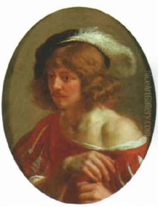 Portrait Of A Man Wearing A Black Beret With A White Feather