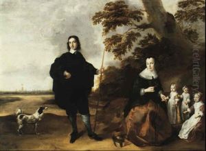 A Group Portrait Of A Family Seated Beneath A Tree With A View Of Utrecht Beyond by Jan Van Bijlert