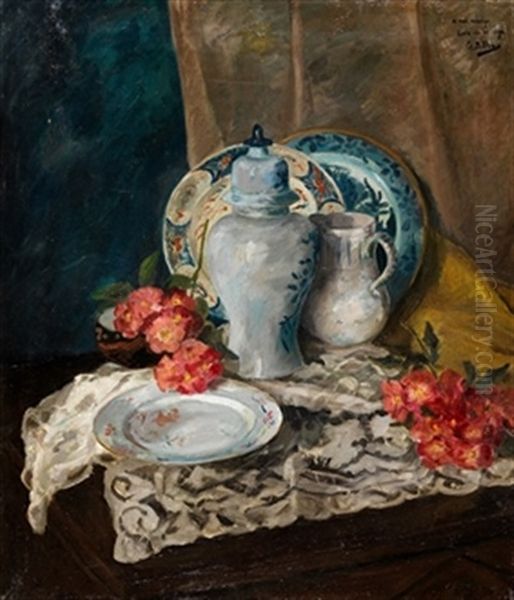 "bodegon Con Ceramicas, Mantilla Y Flores" - view 1