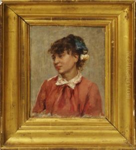 Portrait Of A Girl, Quarter-length Turned To The Left In A Pink Dress by Gonzalo Bilbao Martinez