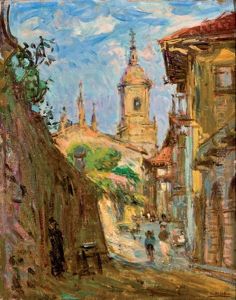 Calle De Pueblo Con Iglesia Calle De Pueblo Con Iglesia