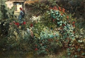 Mujer En Jardin De Flores by Gonzalo Bilbao Martinez