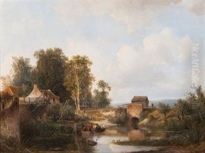 Landschaft Mit Fischern Auf Einem Teich Landschaft Mit Fischern Auf Einem Teich