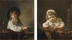 Portrait D'un Jeune Garcon Portrait D'une Petite Fille by Marc Antoine Bilcoq