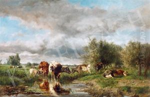Cows Grazing by Albertus Gerardus Bilders