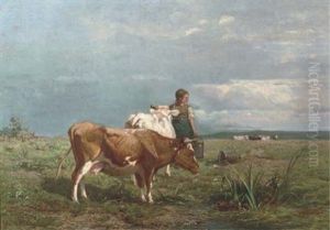 Tending To The Livestock by Albertus Gerardus Bilders