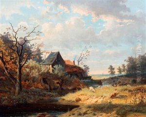 Visser Bij Een Stroompje Aan De Watermolen by Johannes Warnardus Bilders
