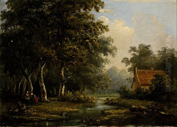 Figures Near A House Next To A Ditch - view 1