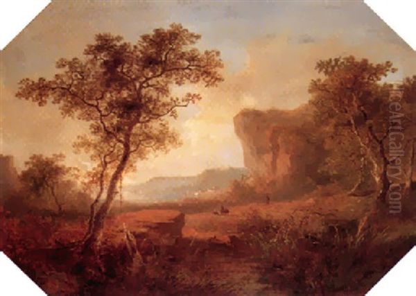 Figures In A Landscape Before A Coastal Town - view 1