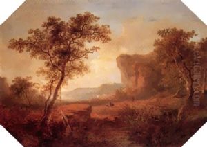 Figures In A Landscape Before A Coastal Town by Johannes Warnardus Bilders