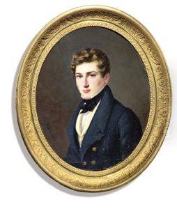 A Young Gentleman, In Blue Coat With Gilt Buttons, Pale Yellow Waistcoat And Tied Black Cravat by John Joseph Bilfeldt