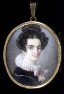 A Young Lady In Black Dress With Frilled Collar Tied With A Pink Ribbon, A Comb In Her Dressed Hair by John Joseph Bilfeldt