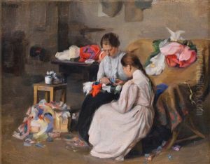 Girls Sewing by Yakov Bilit