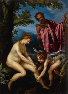 Venus, Cupid And Pan by Giovanni Bilivert