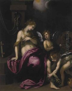 Saint Catherine Of Alexandria With Two Angels by Giovanni Bilivert