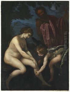 Venus, Cupid And Pan by Giovanni Bilivert