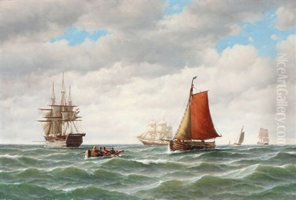 Seascape With A Dutch Warship, Sailing Ships And A Fishing Boat - view 1