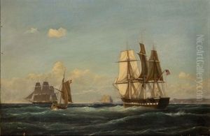 A Frigate Of The U.s. Navy Hove To Off The Danish Coast by Carl Ludwig Bille