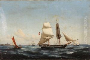 Ships Off The Coast Of Kronborg, Elsinore by Carl Ludwig Bille