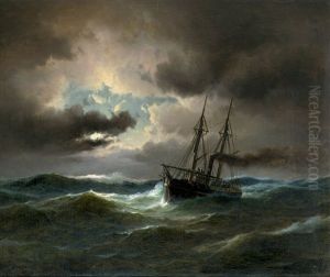 Zweimaster In Sturmischer See Bei Gewitter by Carl Ludwig Bille