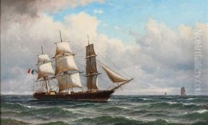 Seascape With A French Barque In Full Sail by Carl Ludwig Bille