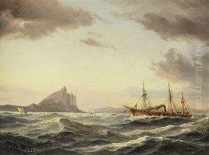 Dampfschiff Vor Dem Fels Von Gibraltar by Carl Ludwig Bille