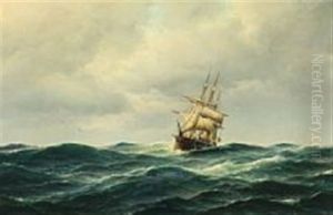 A Three-masted Tallship In High Seas by Carl Ludwig Bille
