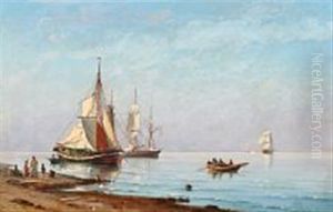 Coastal Scene With Anchoring Ships by Carl Ludwig Bille
