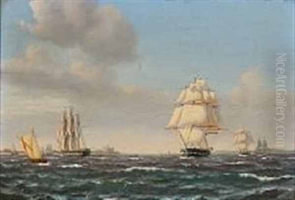 Sailing Ships Out Shore Kronborg Castle - view 1